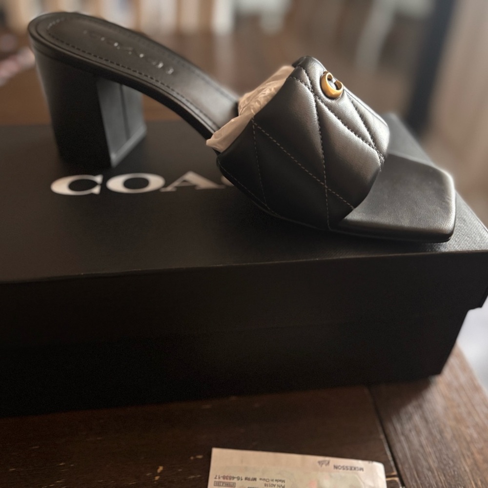 Coach Black Quilted Leather Mules